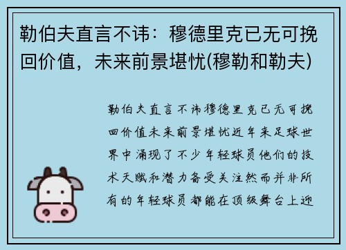 勒伯夫直言不讳：穆德里克已无可挽回价值，未来前景堪忧(穆勒和勒夫)