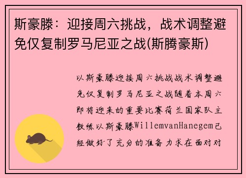 斯豪滕：迎接周六挑战，战术调整避免仅复制罗马尼亚之战(斯腾豪斯)