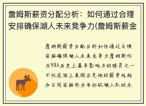 詹姆斯薪资分配分析：如何通过合理安排确保湖人未来竞争力(詹姆斯薪金分配情况)
