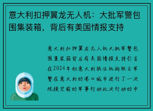 意大利扣押翼龙无人机：大批军警包围集装箱，背后有美国情报支持